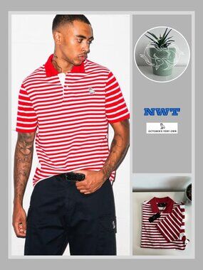 October's Very Own (OVO) Striped Polo Shirt - Red and White (S)